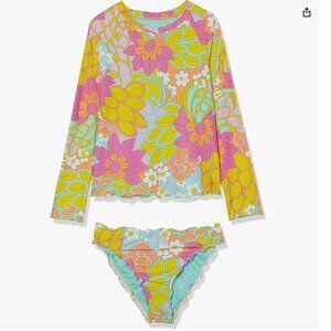 Hobie Girls Long Sleeve Bikini Top & Merrow Hipster Bottom Rashguard Size 10 NWT